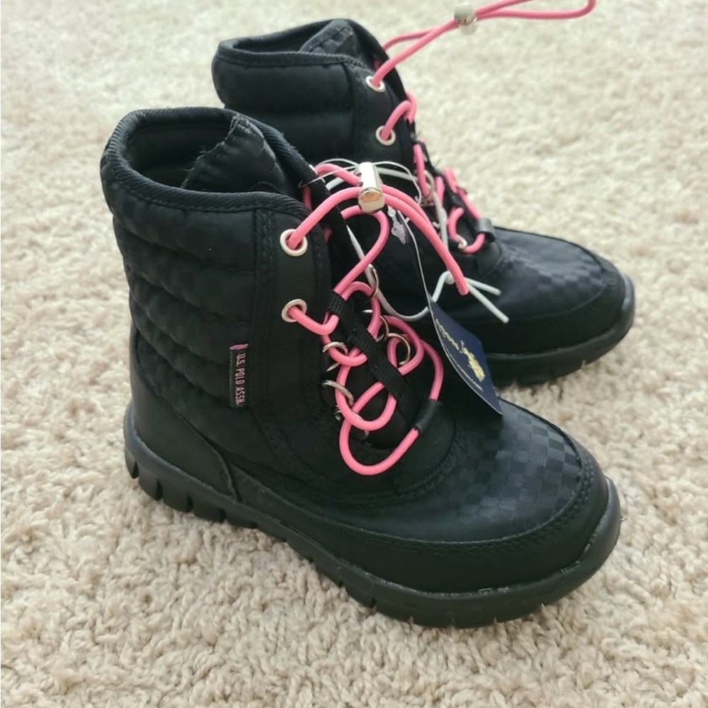 U.S. Polo Assn. Kids Black Boots with Pink Laces